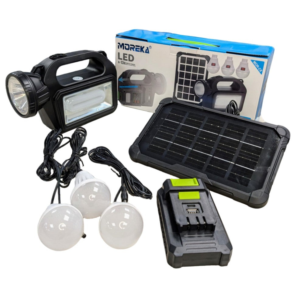 Mini Sistema Solar 3 Focos Linterna Power Bank 4500 30W mAh MOR-C8