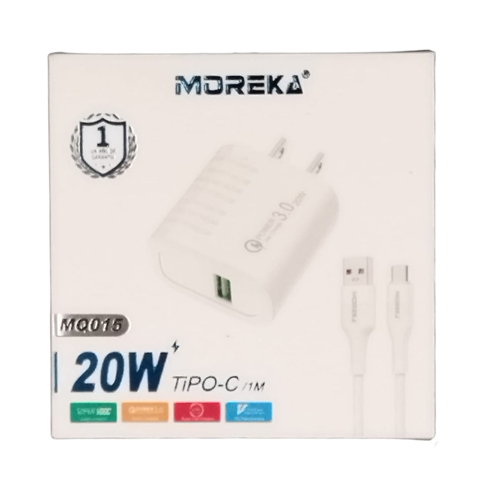 Cargador MOREKA MQ015 20W, 3.1A Incluye Cable tipo C - USB