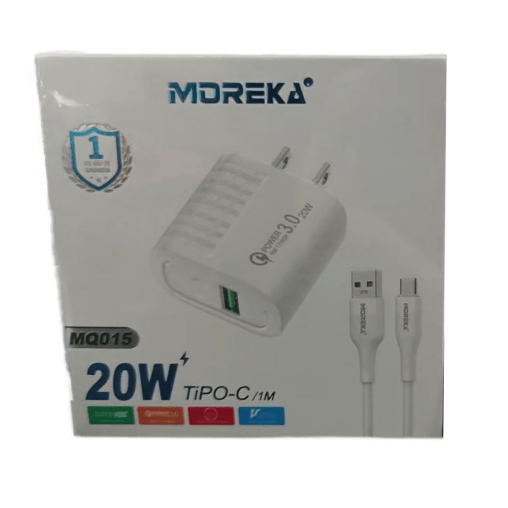 Cargador MOREKA MQ015 20W, 3.1A Incluye Cable tipo C - USB