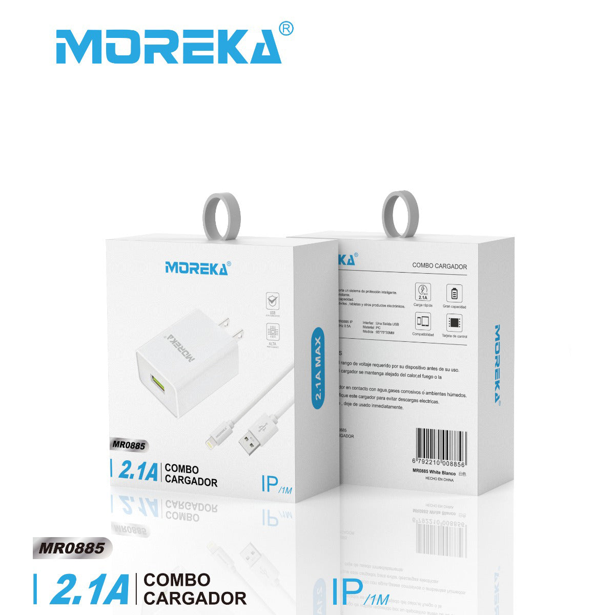 Cargador 2.1A Moreka MR2885 Ligthning 2.1A Cable tipo IP 1M