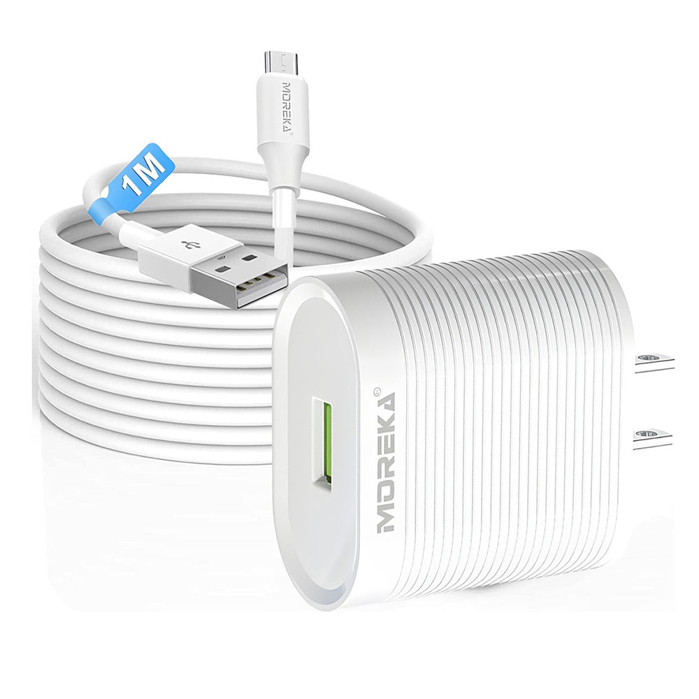 Cargador Moreka MR1245 2.4A Puerto USB incluye Cable Micro USB 1M