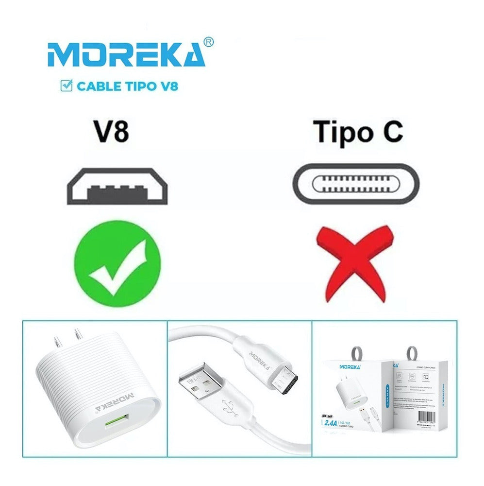 Cargador Moreka N0431 2.4A 2 USB incluye Cable Micro USB 1M