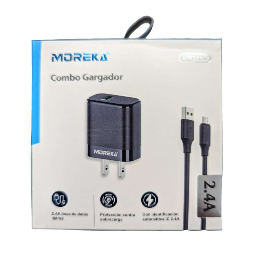 Cargador Moreka MR2886 2.4A Puerto USB incluye Cable Micro USB 1M
