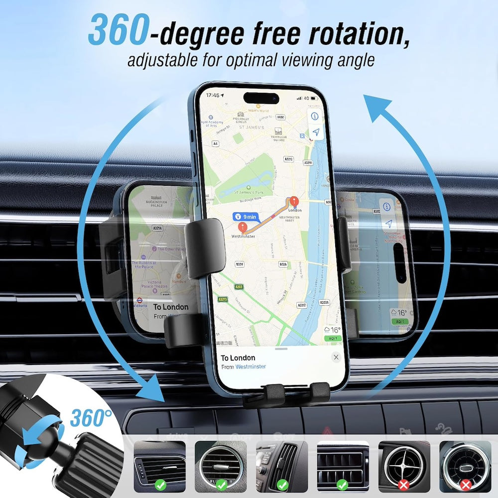 Soporte Automóvil Rendija Ventilación Rotación 360° Moreka Modelo MRT-932