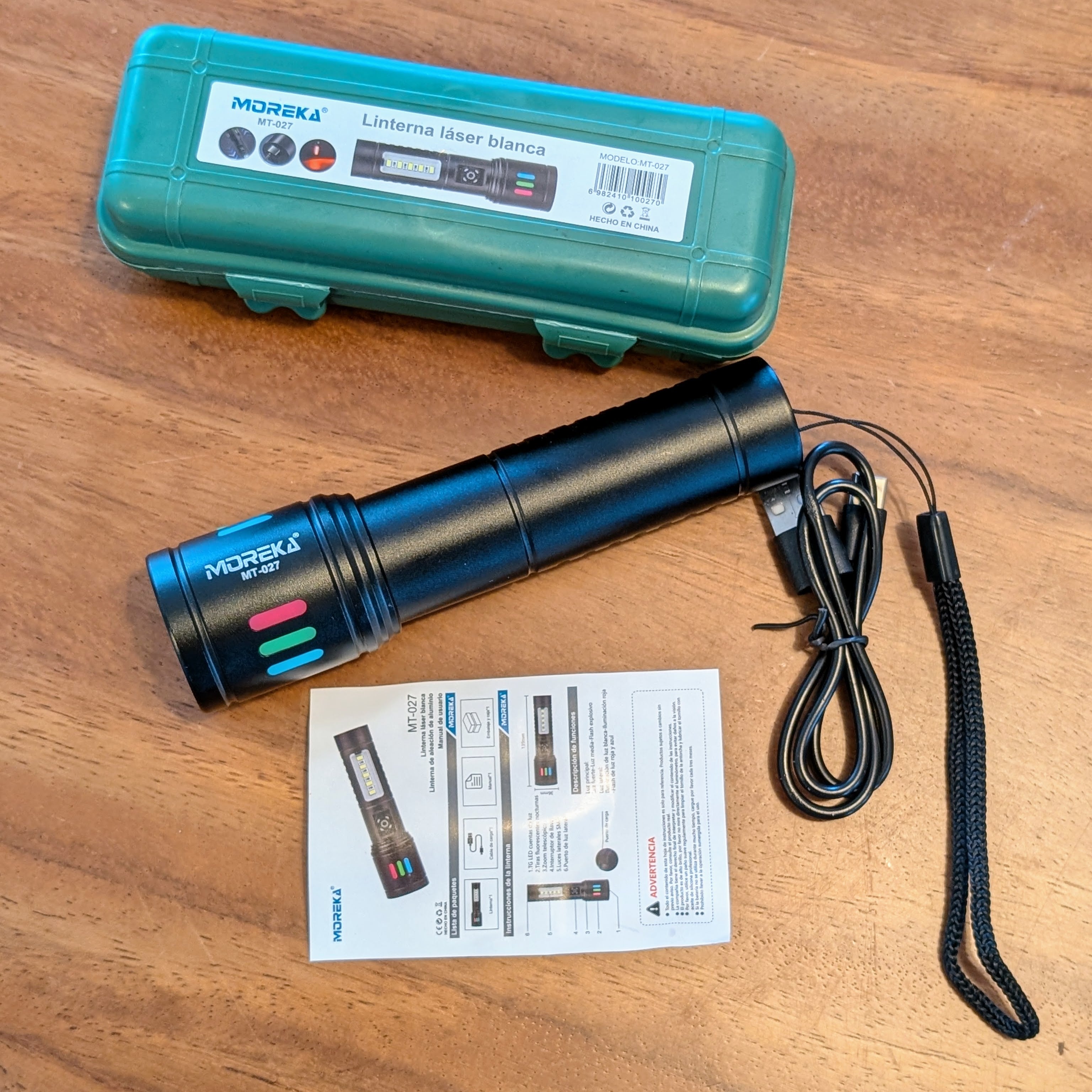 Lampara Táctica Recargable Usb Led COB en Blanco y Rojo de alerta  Moreka MT-027