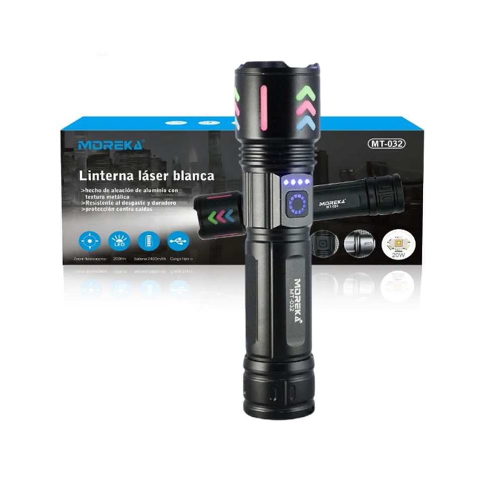 Lampara Táctica Recargable Usb Laser 20W 8800mAh / 4.2V  Moreka MT-032