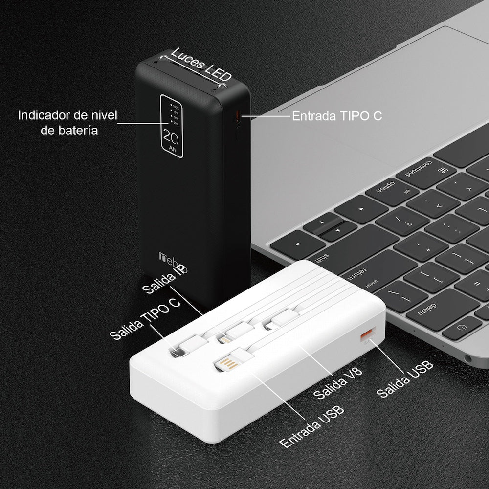 Power Bank Nebro WB-214 20000mAh 2.1A 5V incluye cables IP C V8