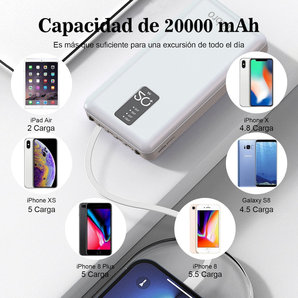Power Bank Nebro WB-214 20000mAh 2.1A 5V incluye cables IP C V8