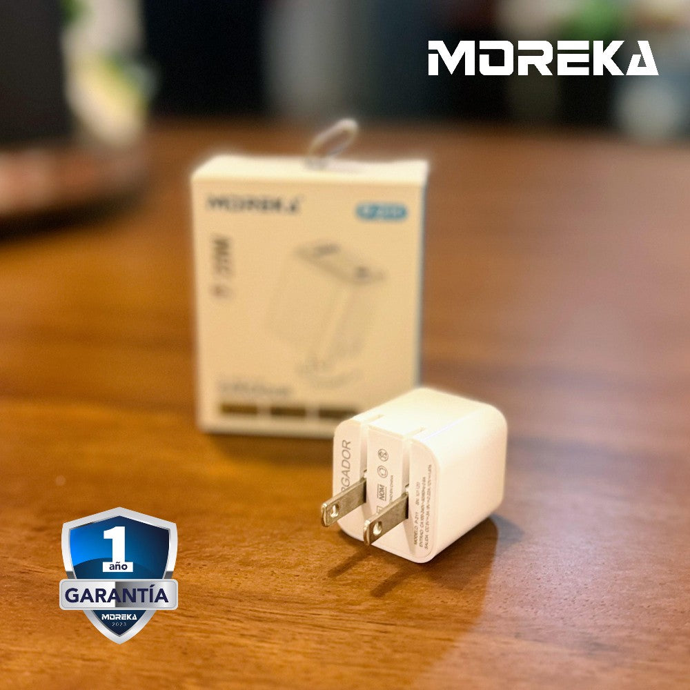 Cubo carga rápida 20W 5V- 3A puerto C Clavija plegable Moreka P-211