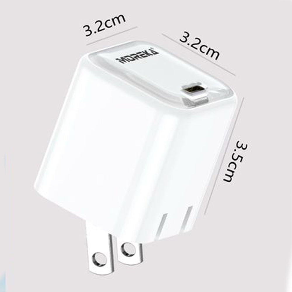 Cubo carga rápida 20W 5V- 3A puerto C Clavija plegable Moreka P-211