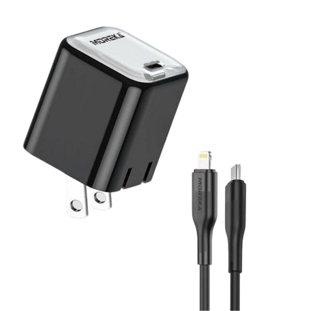 Cubo carga rápida 20W 5V- 3A puerto C Clavija plegable cable C-IP Moreka P-212