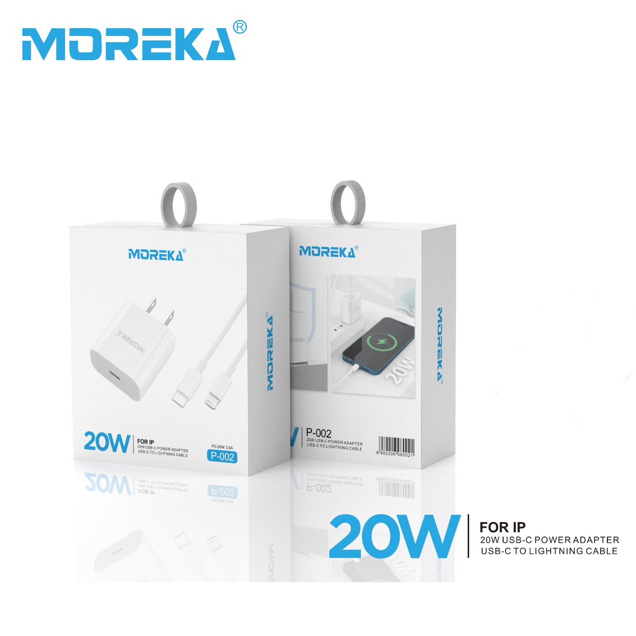 Cargador MOREKA P-202 20W 3.1A Puerto C Cable tipo IP 1M
