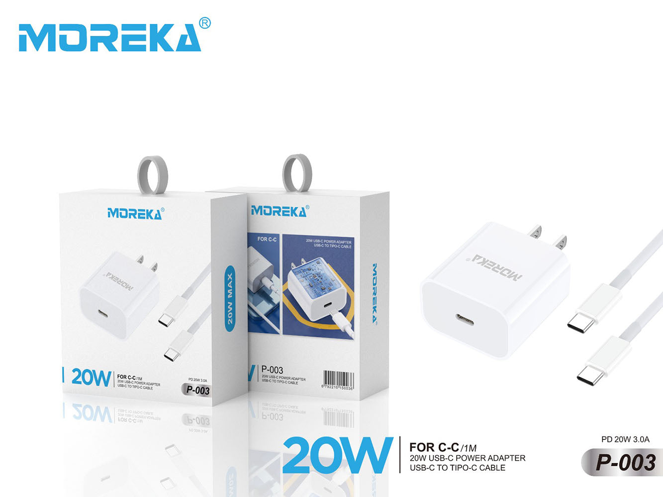 Cargador MOREKA P-003 20W, 3.1A Incluye tipo Cable C - C