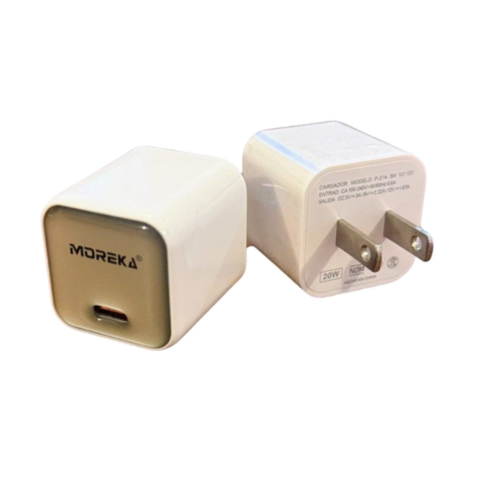 Cargador tipo C 20W 5V- 3A cable 1mt tipo C carga rápida Moreka P-216