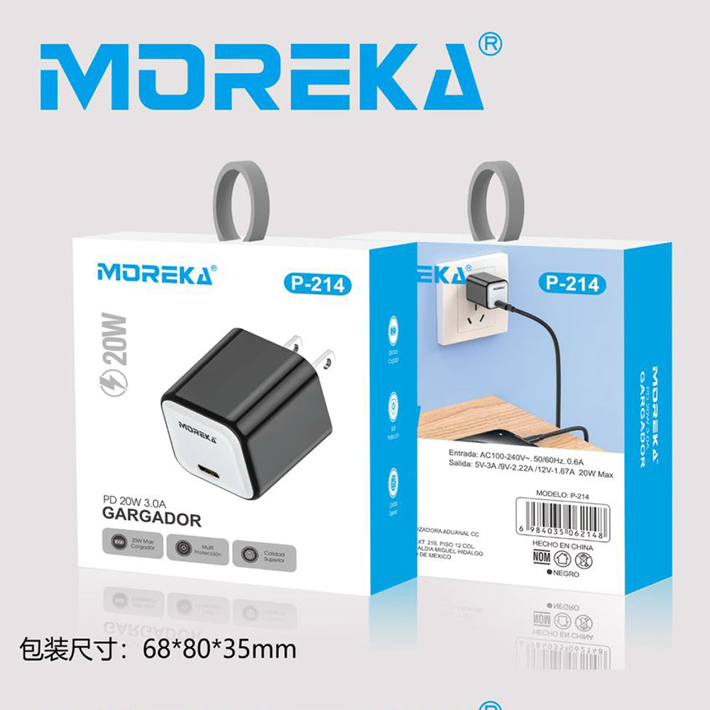Cubo carga rápida 20W 5V- 3A puerto C Moreka P-214