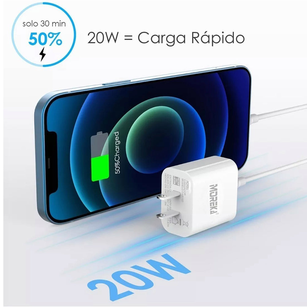 Cargador MOREKA P-203 20W, 3.1A Puerto C Cable C - C 1M