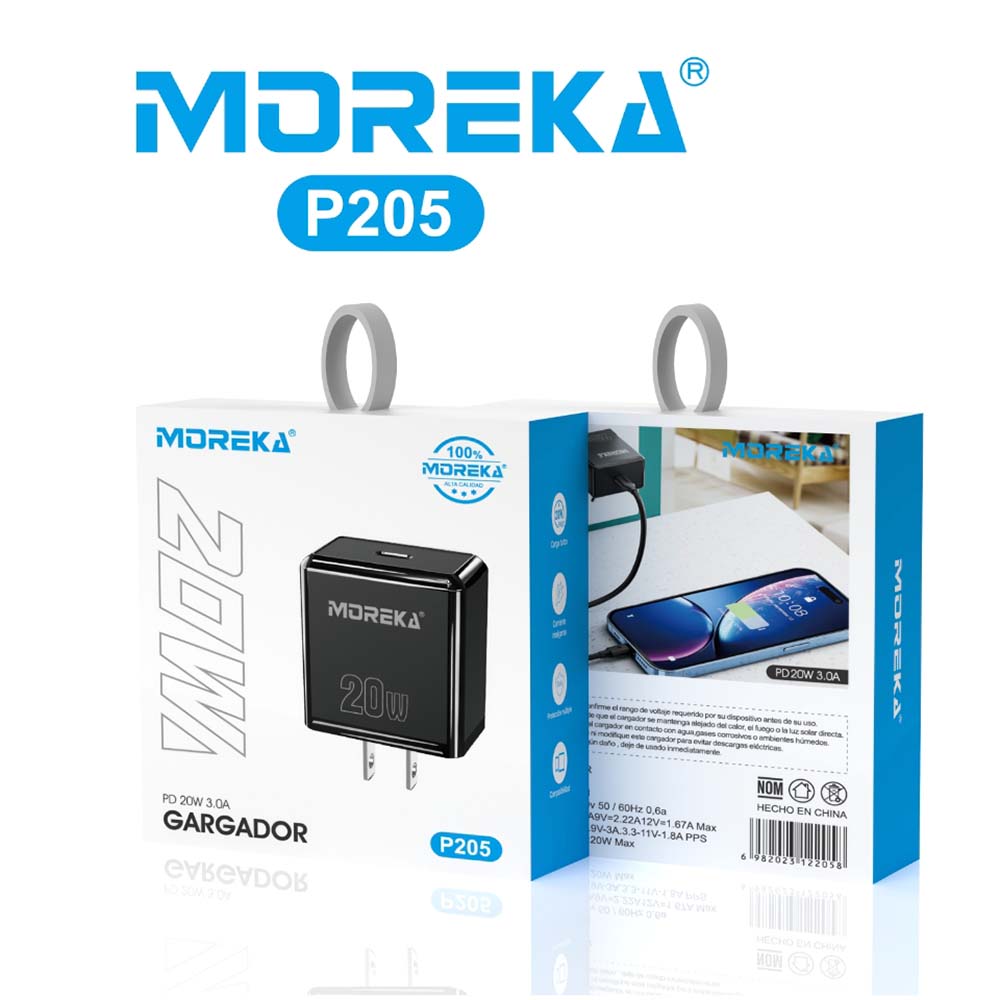 Cargador 20W Moreka P205 puerto tipo C Cubo
