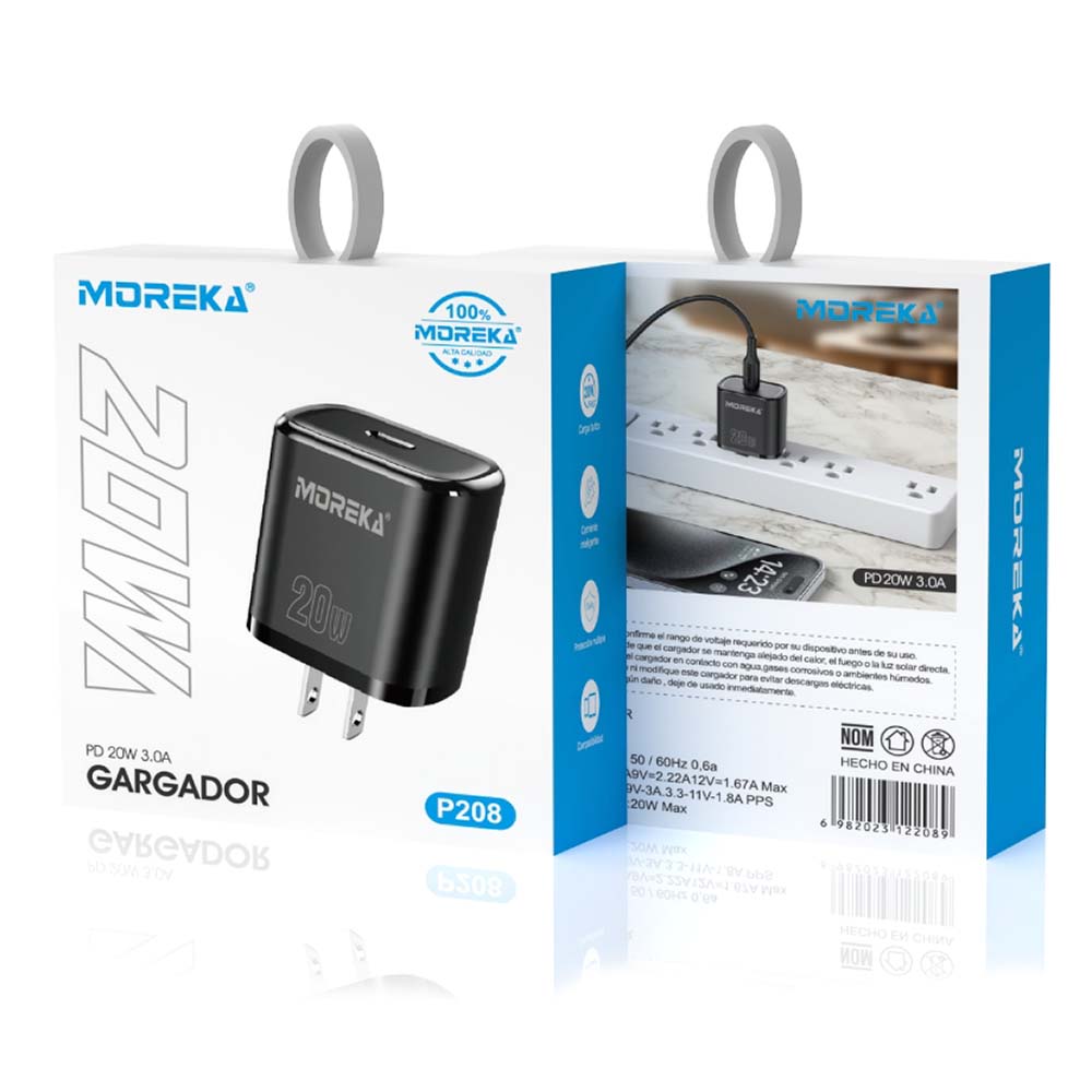 Cargador 20W Moreka P208 puerto tipo C Cubo