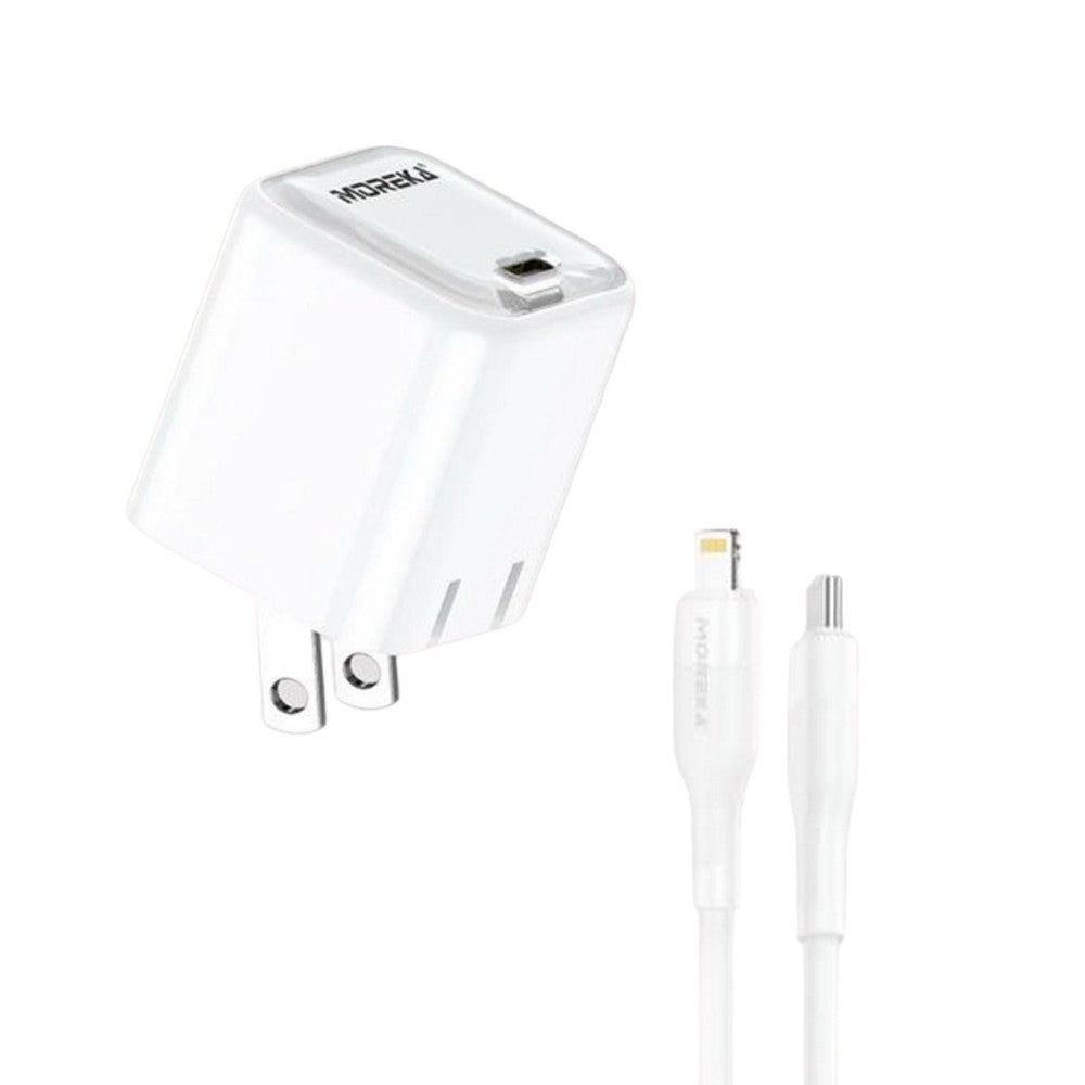 Cubo carga rápida 20W 5V- 3A puerto C Clavija plegable cable C-IP Moreka P-212