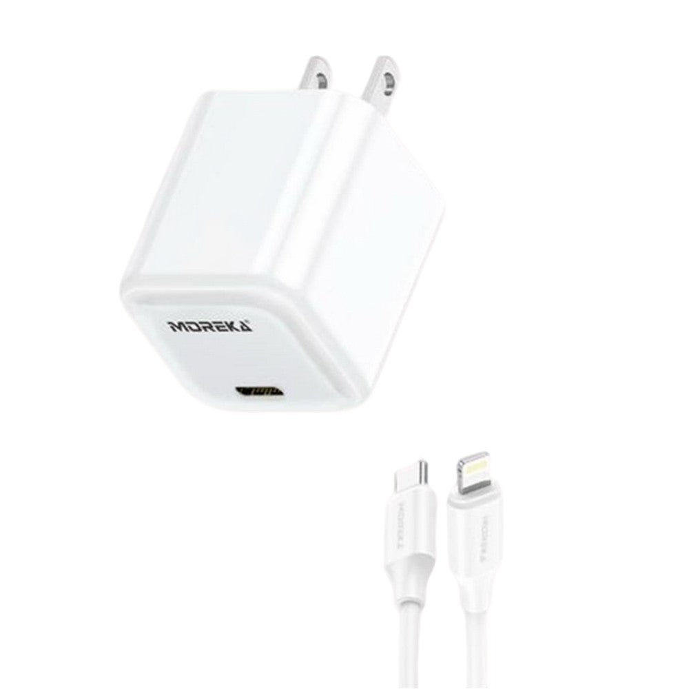 Cargador tipo C 20W 5V- 3A cable 1mt tipo Lightning carga rápida Moreka P-215