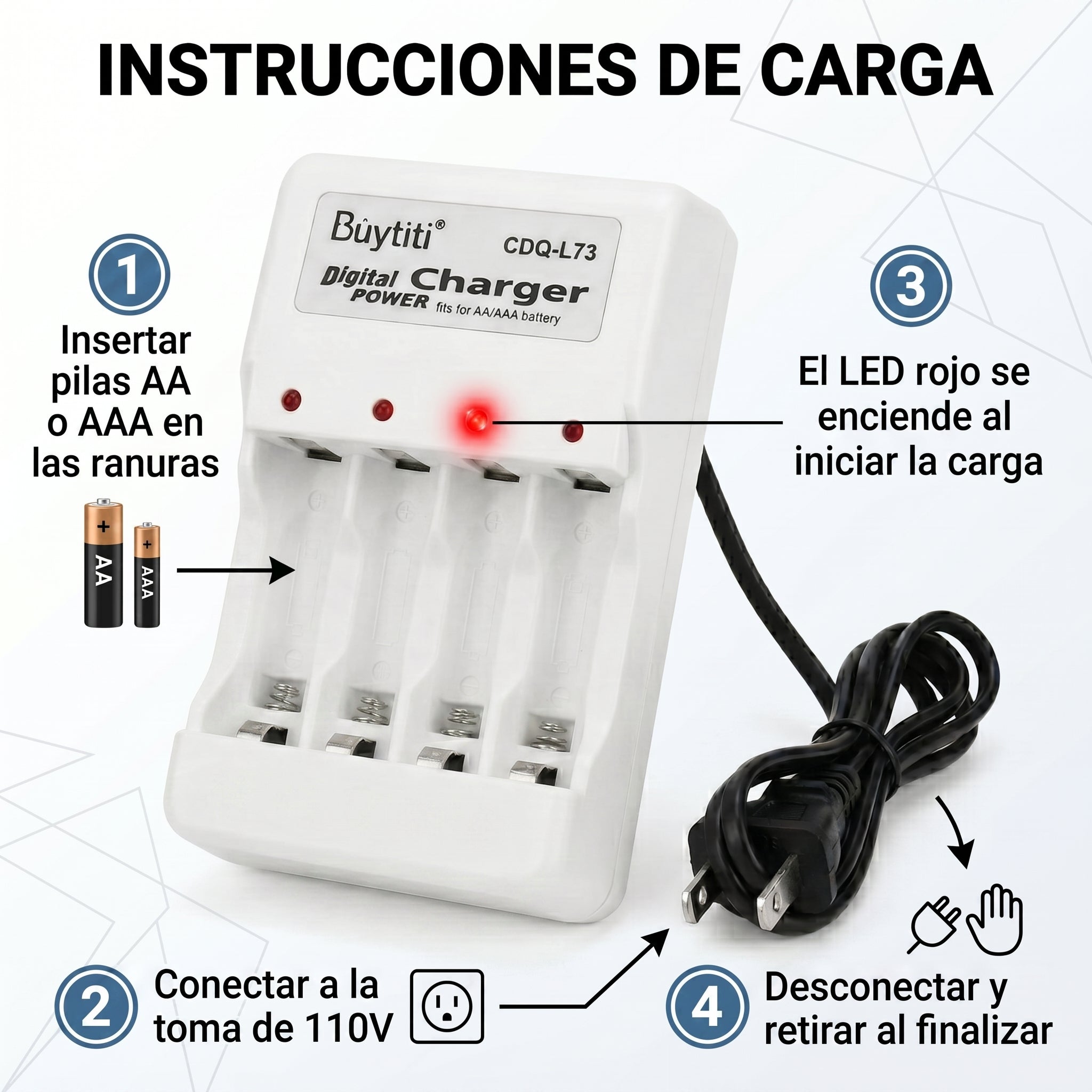 Cargador de Baterias AA/AAA BuyTiti CDQ-L73 con Indicador LED