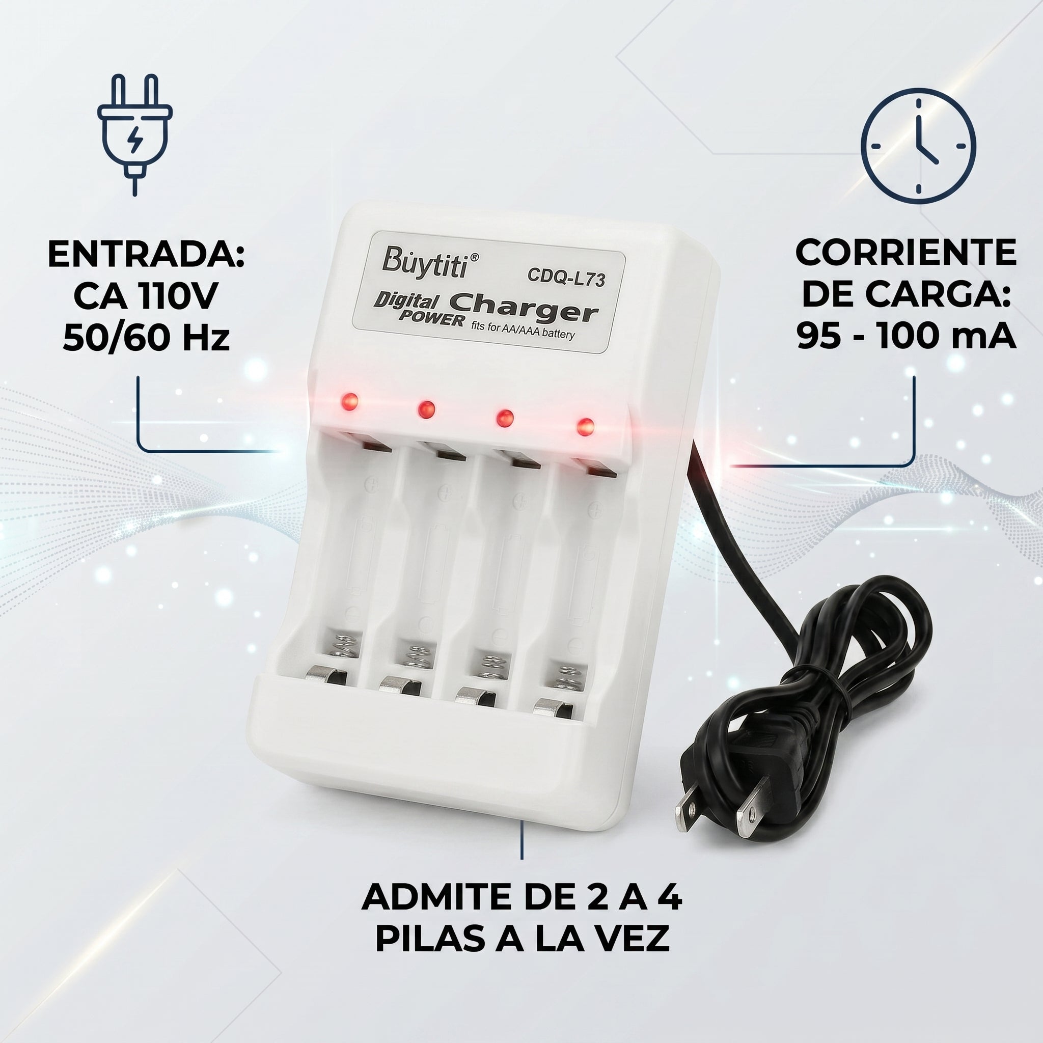 Cargador de Baterias AA/AAA BuyTiti CDQ-L73 con Indicador LED