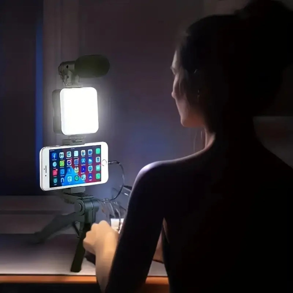 Soporte Celular Videoblog Set Tripie Con Luz Led Microfono PY-49