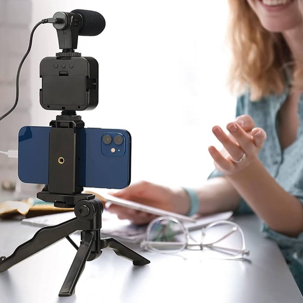 Soporte Celular Videoblog Set Tripie Con Luz Led Microfono PY-49