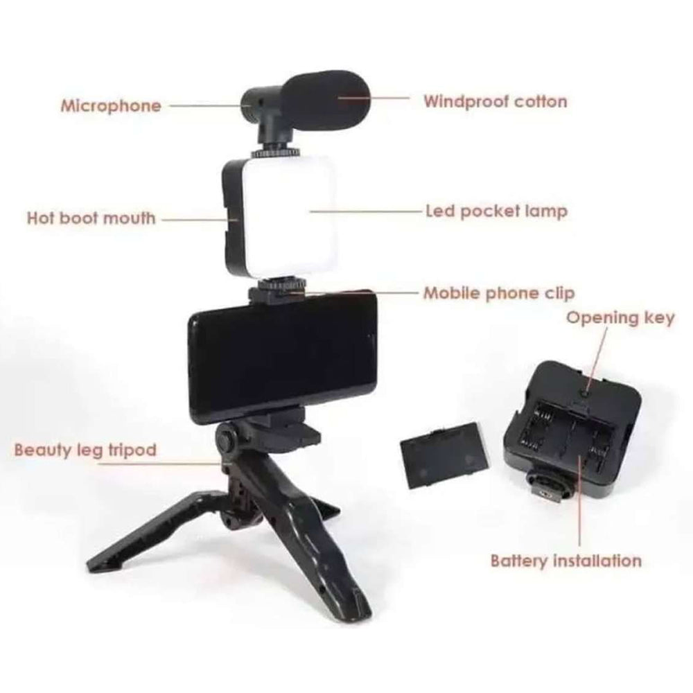 Soporte Celular Videoblog Set Tripie Con Luz Led Microfono PY-49