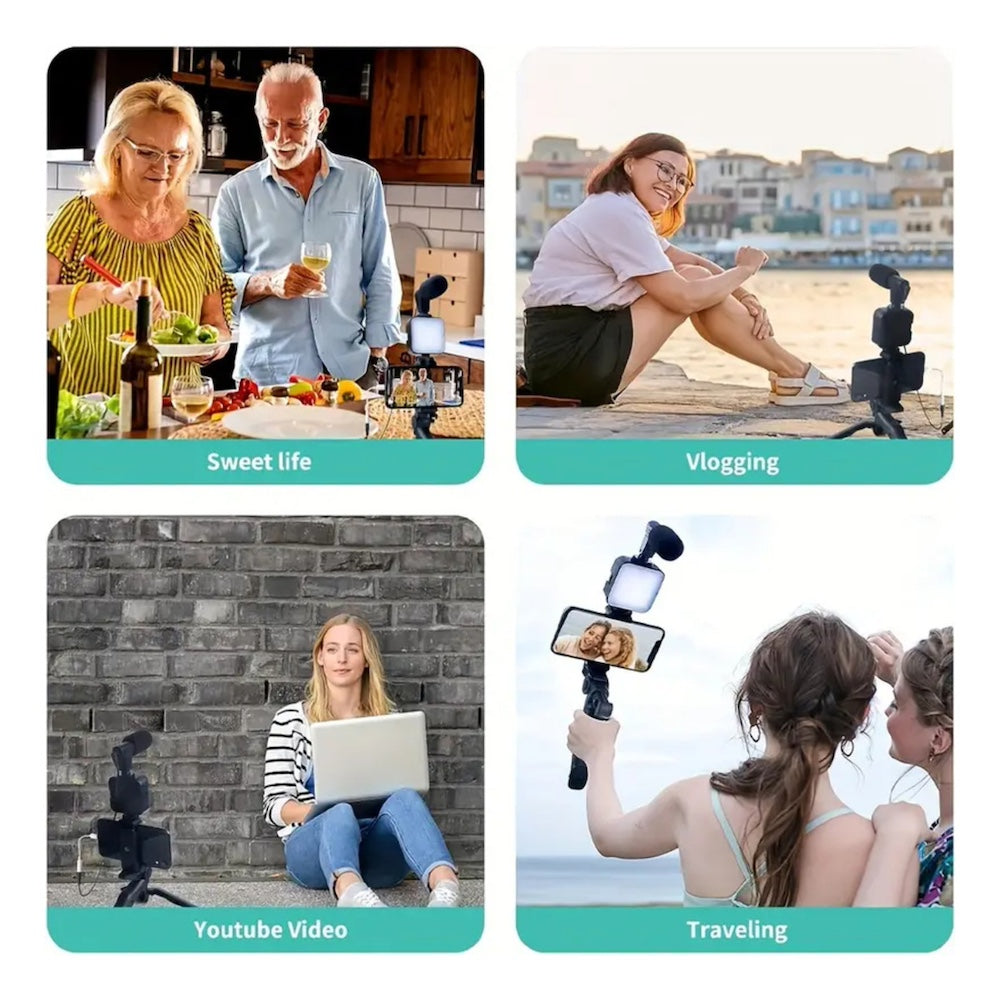 Soporte Celular Videoblog Set Tripie Con Luz Led Microfono PY-49