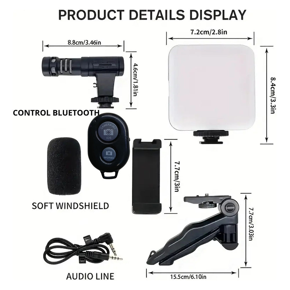 Soporte Celular Videoblog Set Tripie Con Luz Led Microfono PY-49
