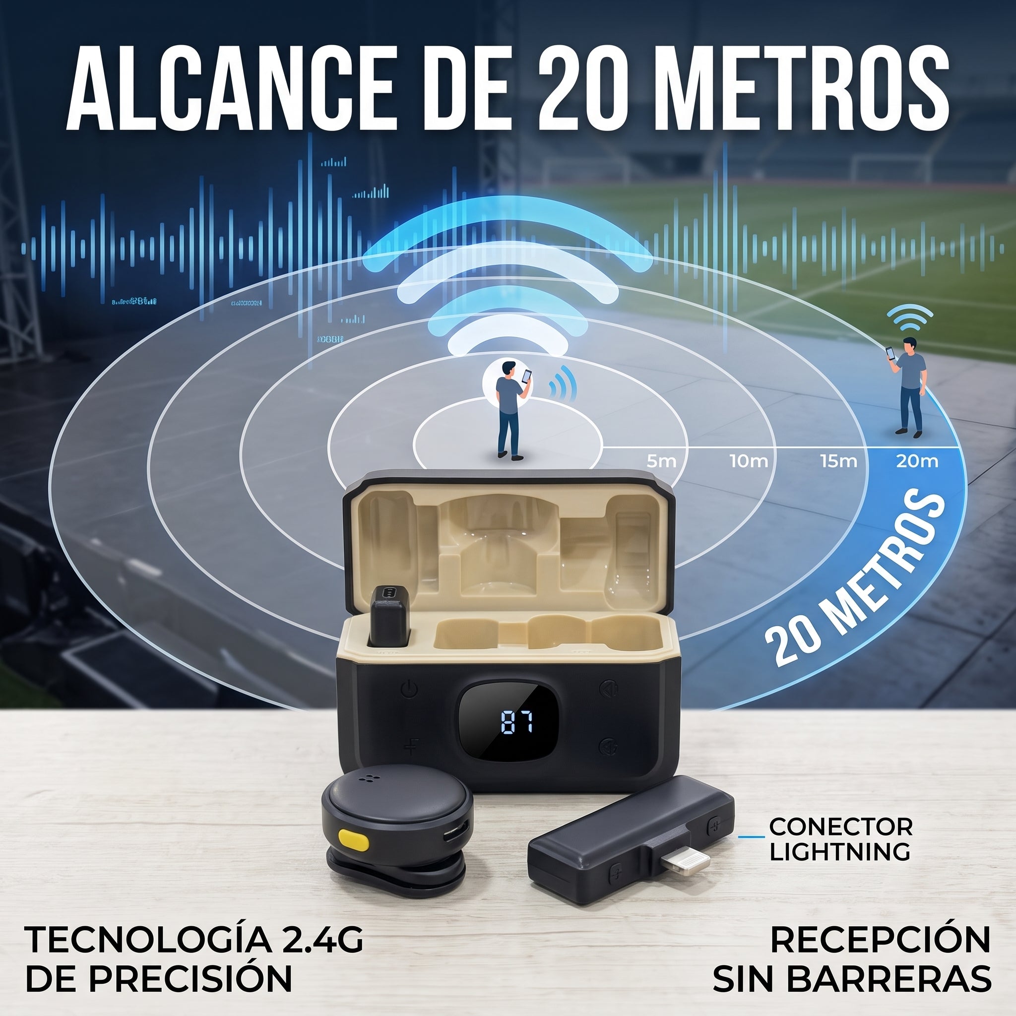Micrófonos Inalámbricos YISEN Q8-Lightning 2.4G con Alcance de 20 Metros Plug and Play