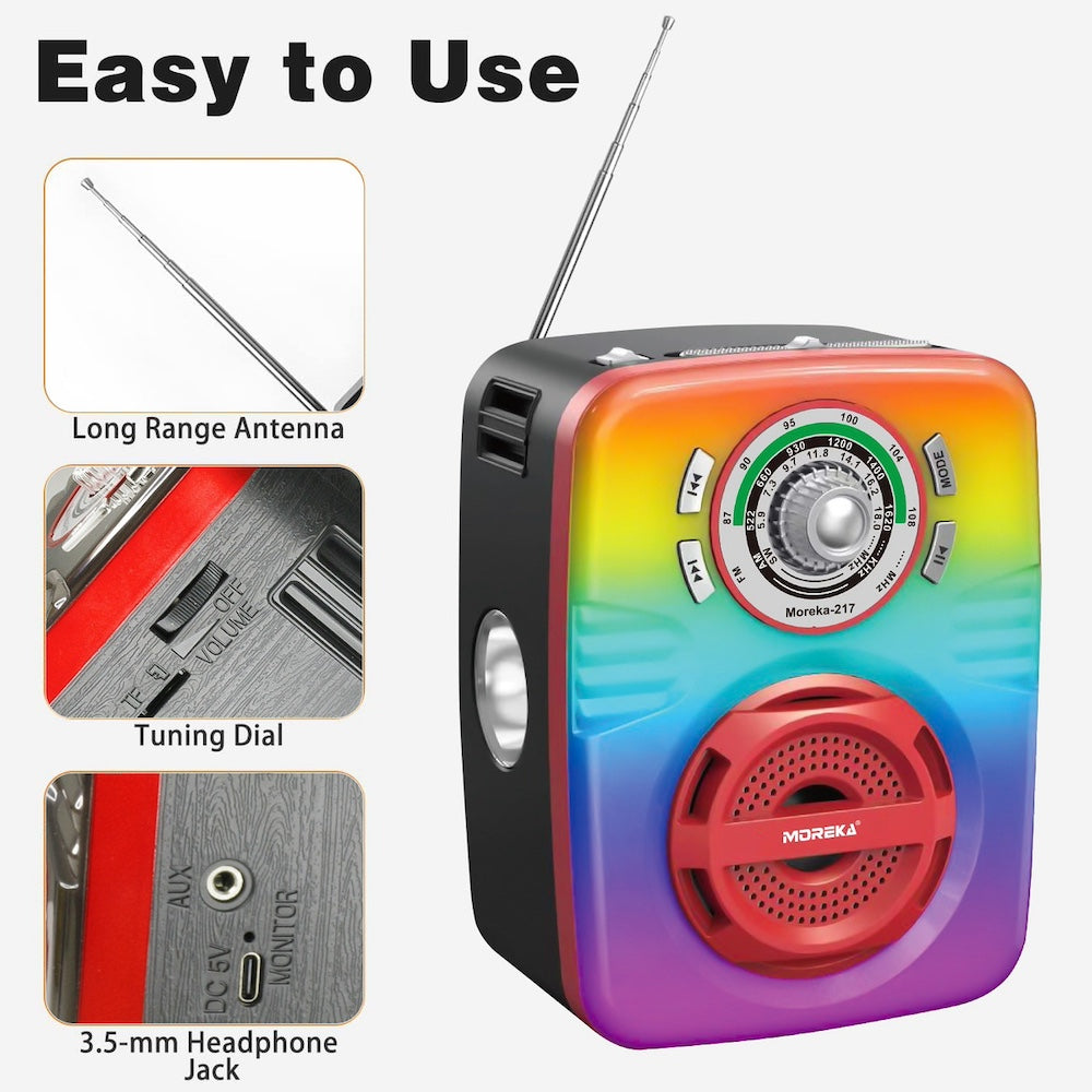 Radio Am Fm Sw Con Bluetooth Usb MicroSD Aux Recargable Moreka 217