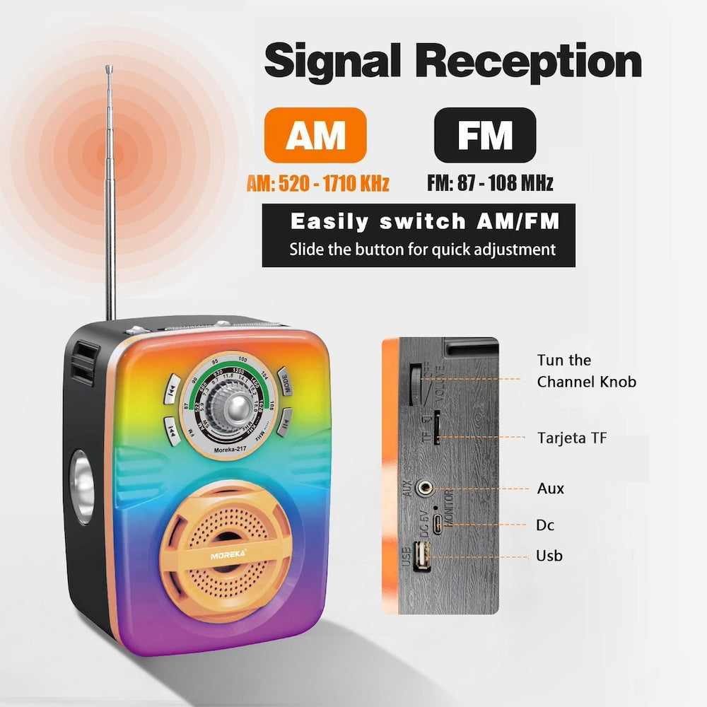 Radio Am Fm Sw Con Bluetooth Usb MicroSD Aux Recargable Moreka 217