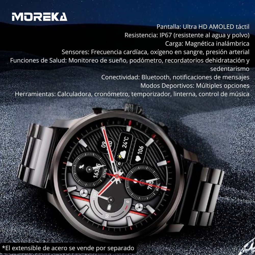 Smart Watch Moreka R04 pantalla Ultra HD Amoled contra agua IPX67
