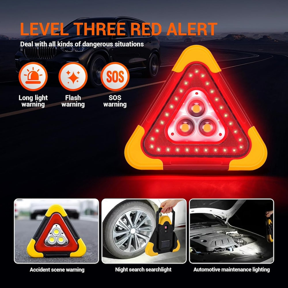 Triángulo de Advertencia LED Solar COB  2200 mAh 27.5 largo  powerbank  IP65 SQ-6610