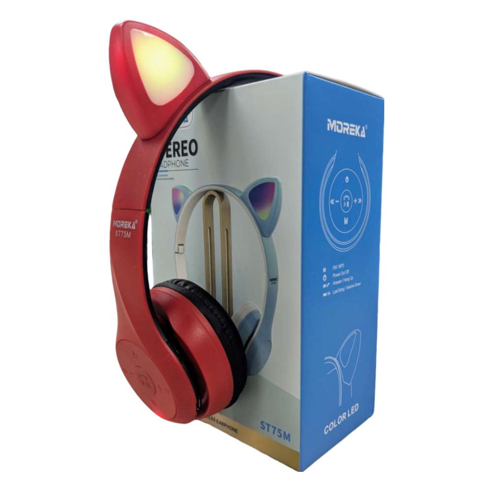 Audífonos Diadema Gato Bluetooth Moreka ST75M Inalámbrico Plegable