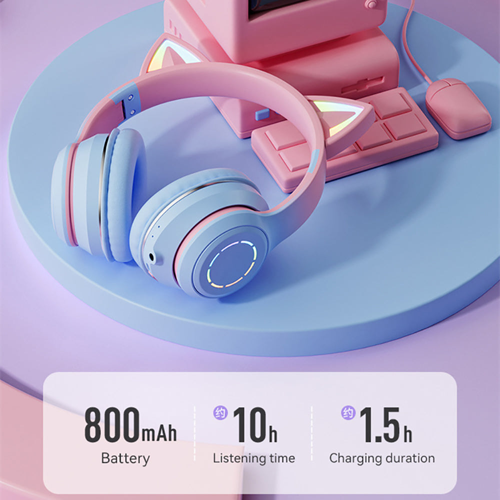 Diadema Gato Bluetooth inalámbrico Baja latencia larga duración RGB ST89M