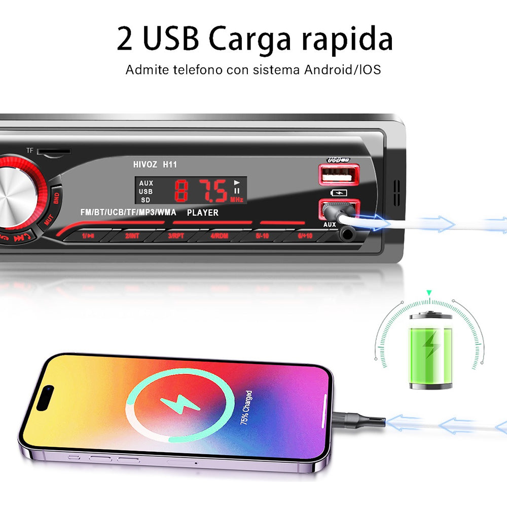 Auto Estereo Coche Reproductor Mp3 Radio Con Bt Aux 2usb Sd SY-1200
