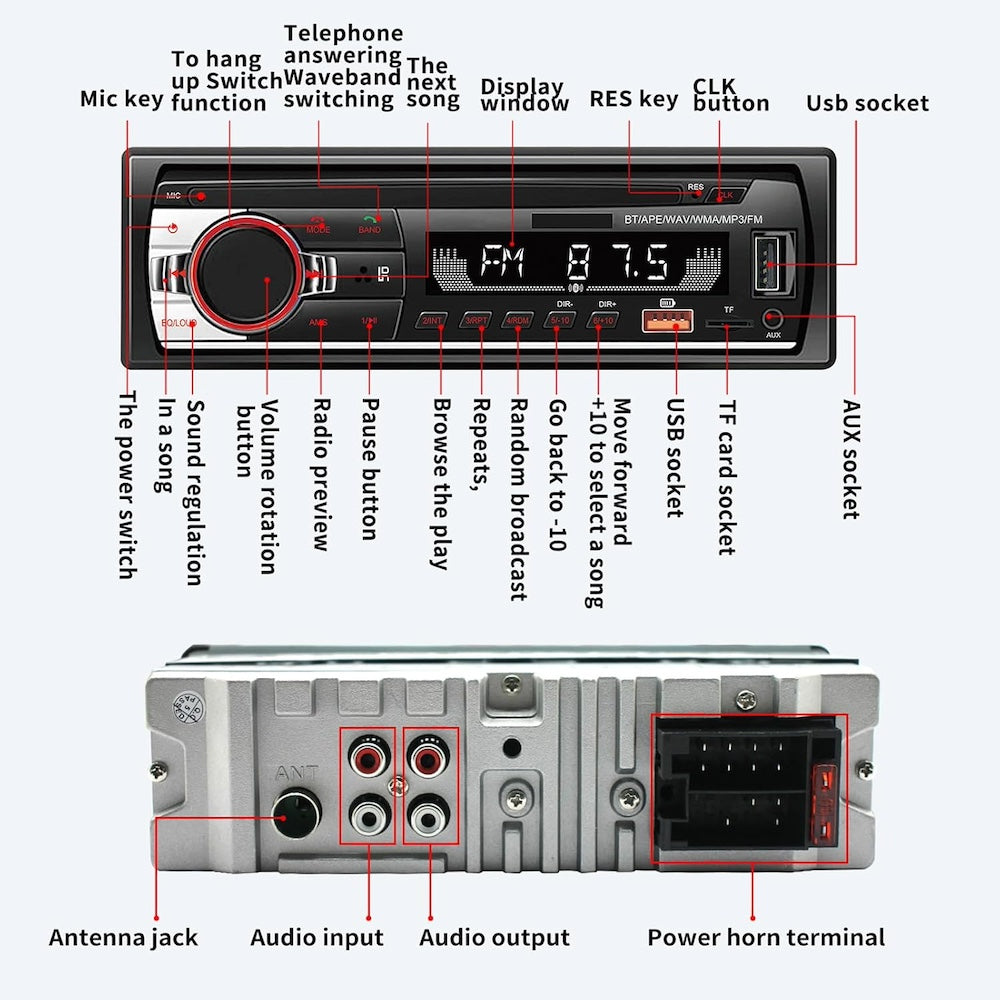 Auto Estéreo radio FM AM audio Bluetooth y llamadas manos libres Moreka SYD-1207