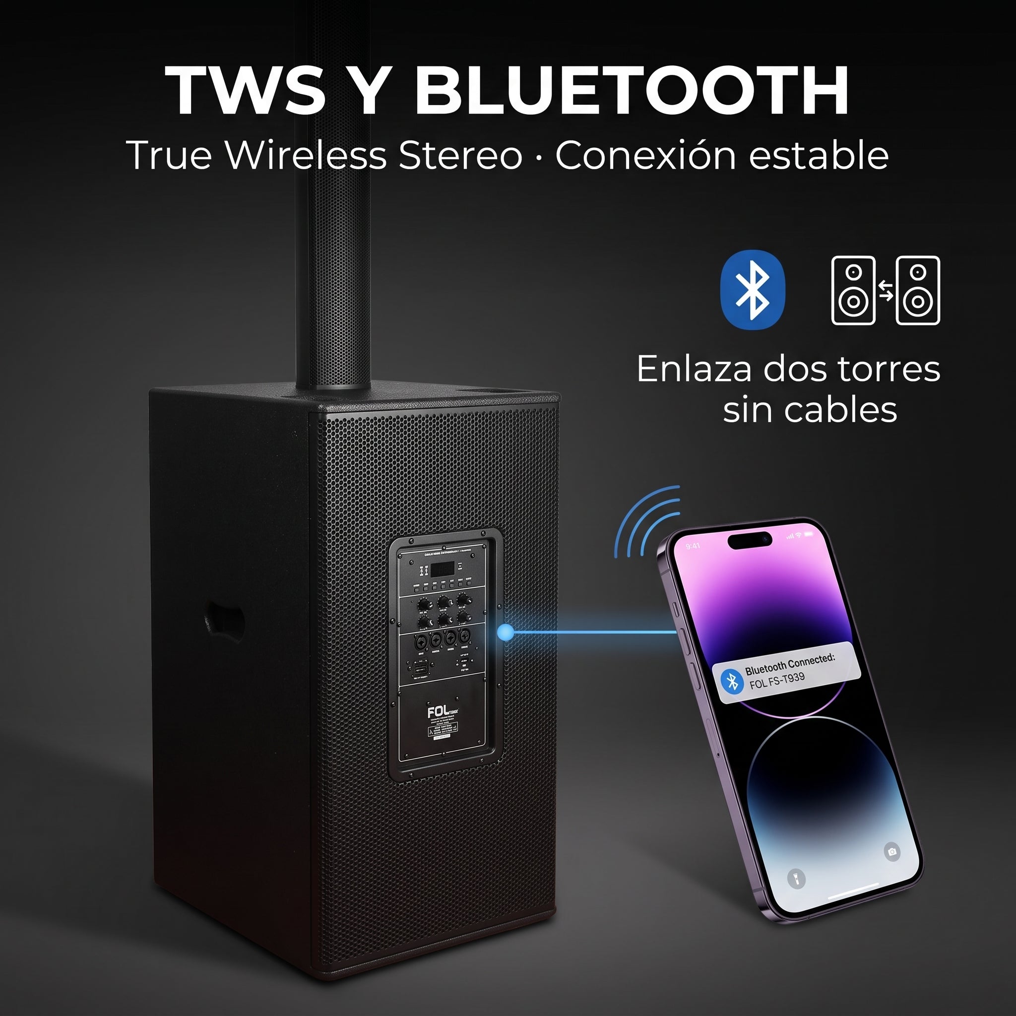 Torre de Sonido FOL FS-T939 600W - 2 micrófonos