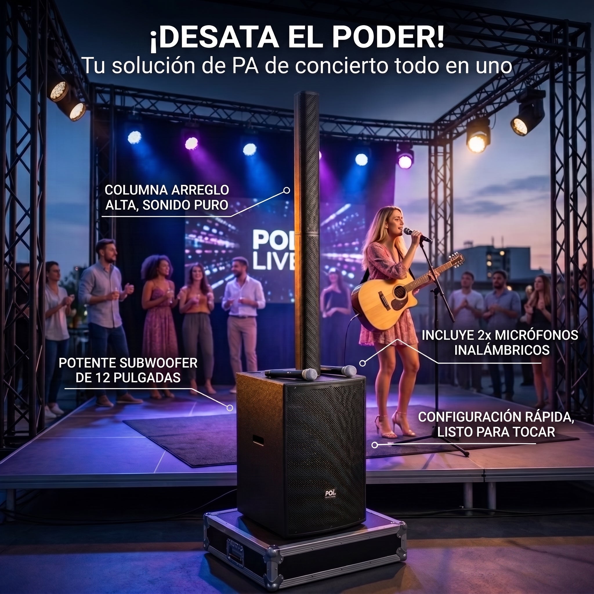 Torre de Sonido FOL FS-T939 600W - 2 micrófonos