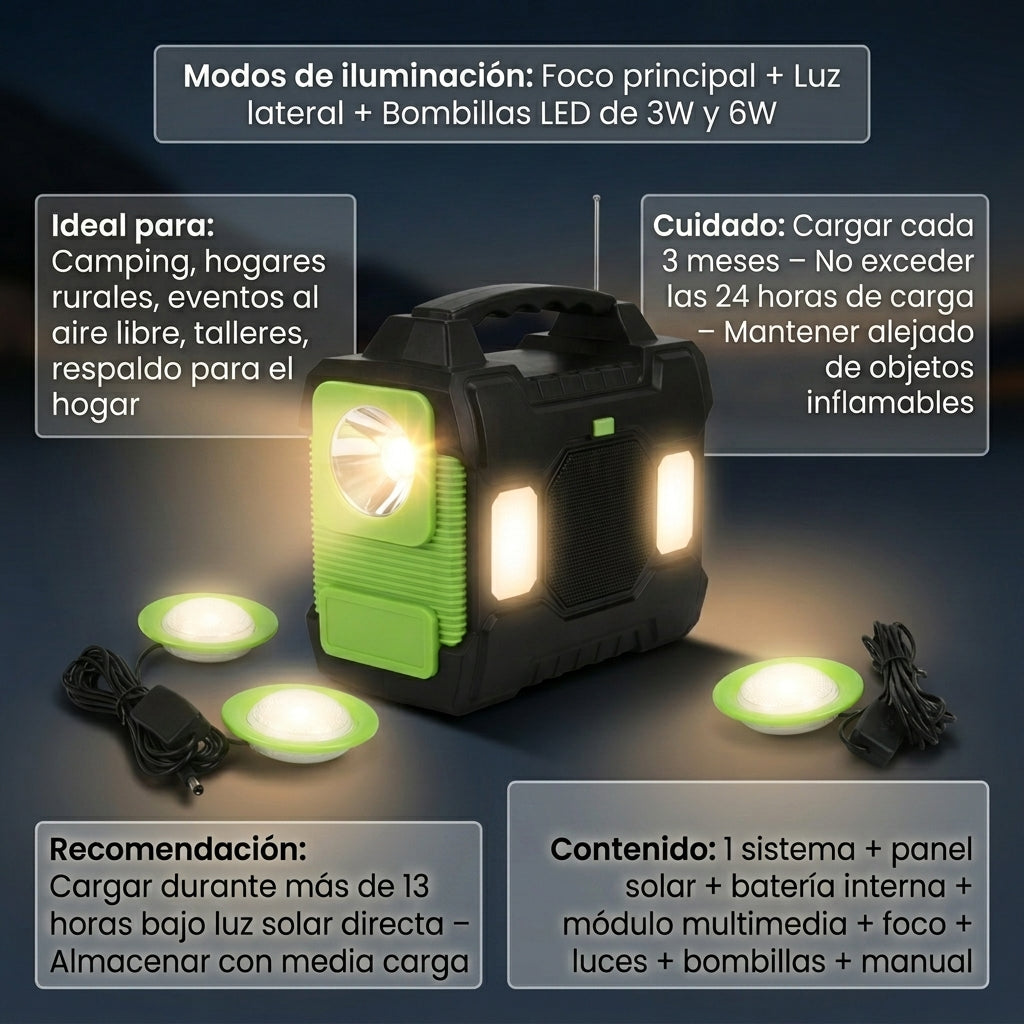 Sistema de Iluminación Solar MOR-C88FM: Luz y música MOREKA
