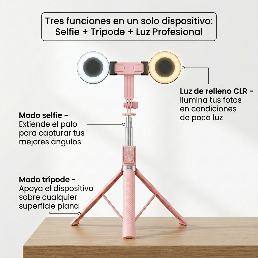 Palo para Selfies con Trípode y Luz de Relleno YISEN A12