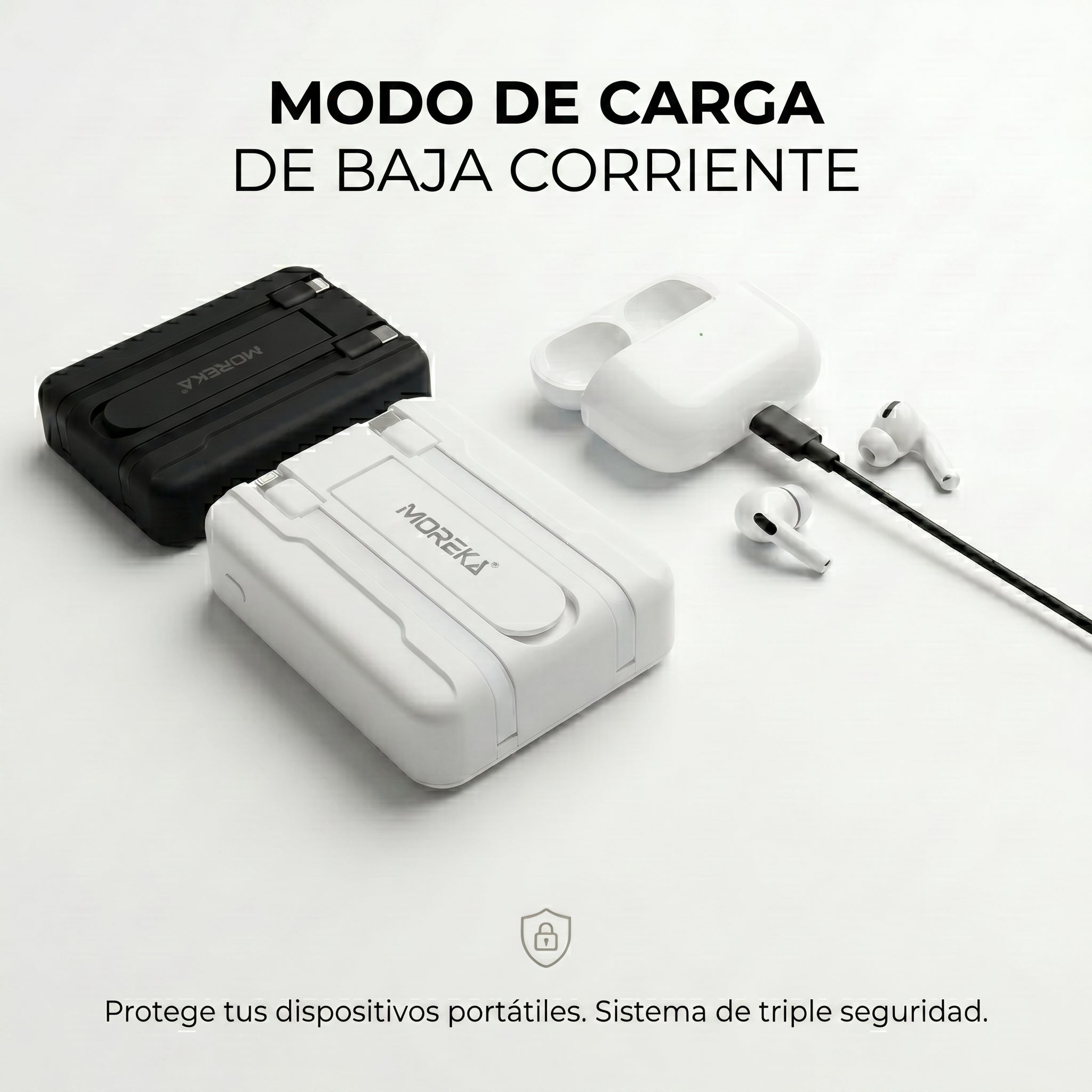 Power Bank Magnético Moreka K112 10000mAh 22.5W con Cable Lightning y Tipo-C Integrados Carga Inalámbrica 15W, Modo Baja Corriente