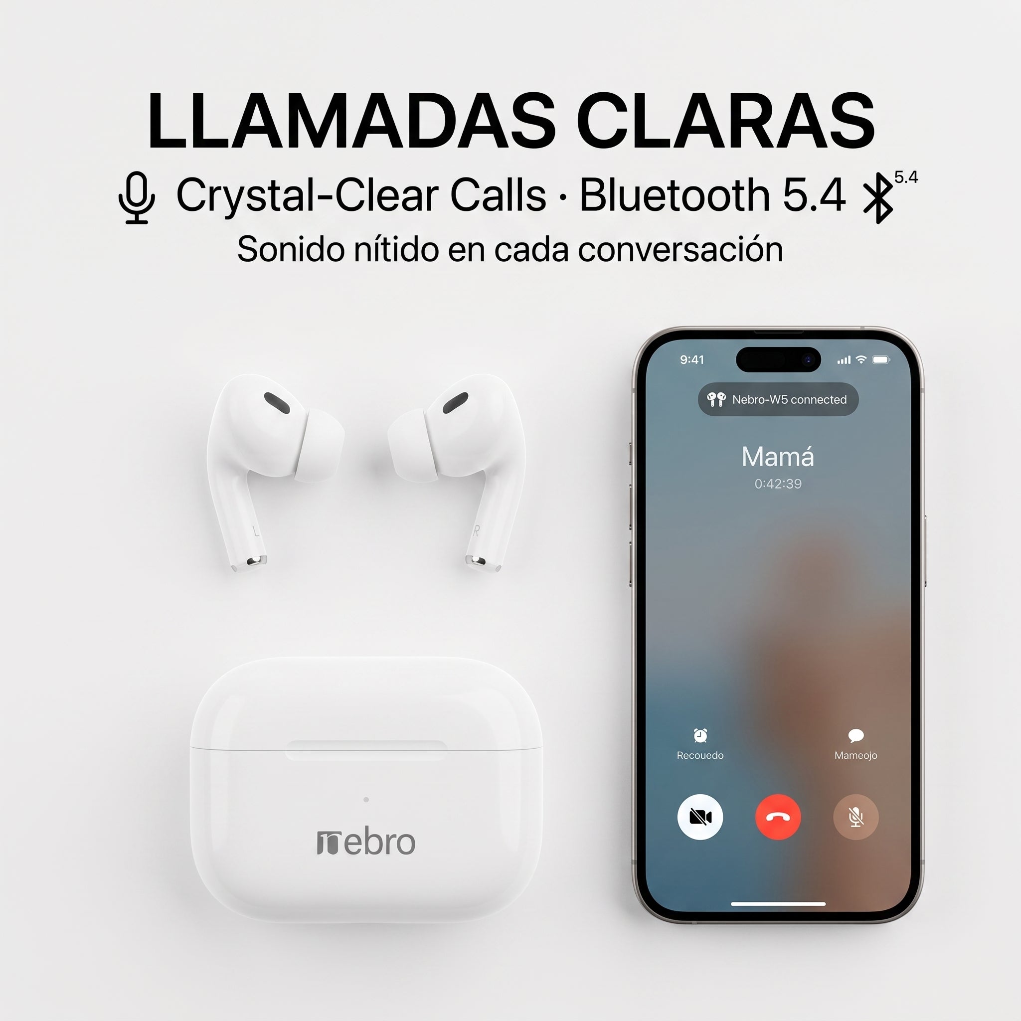 Audífonos Inalámbricos Nebro-W5: Cancelación de Ruido Deep Bass