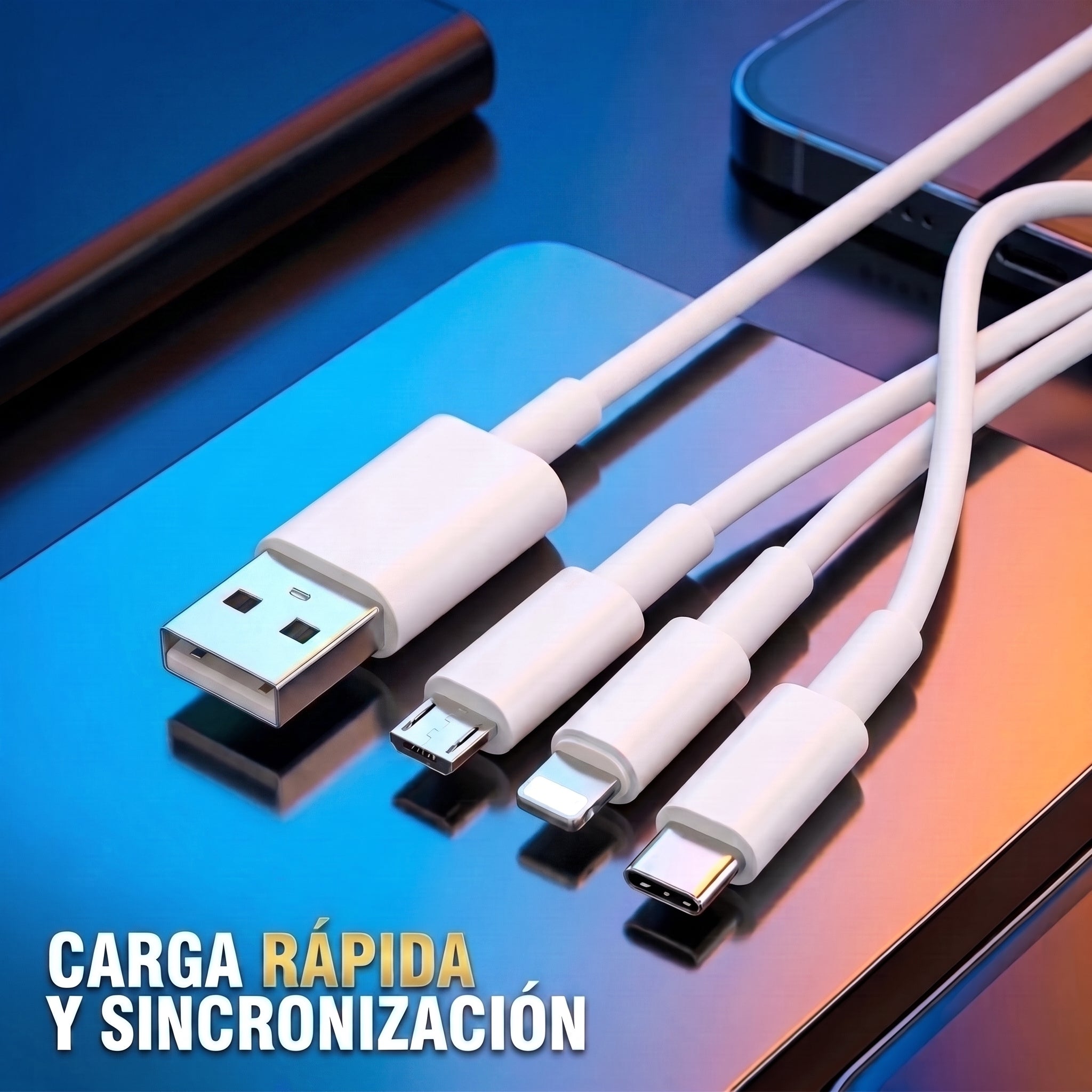 Cable 3 en 1 Nebro WD-013 V8, Lightning y Tipo C