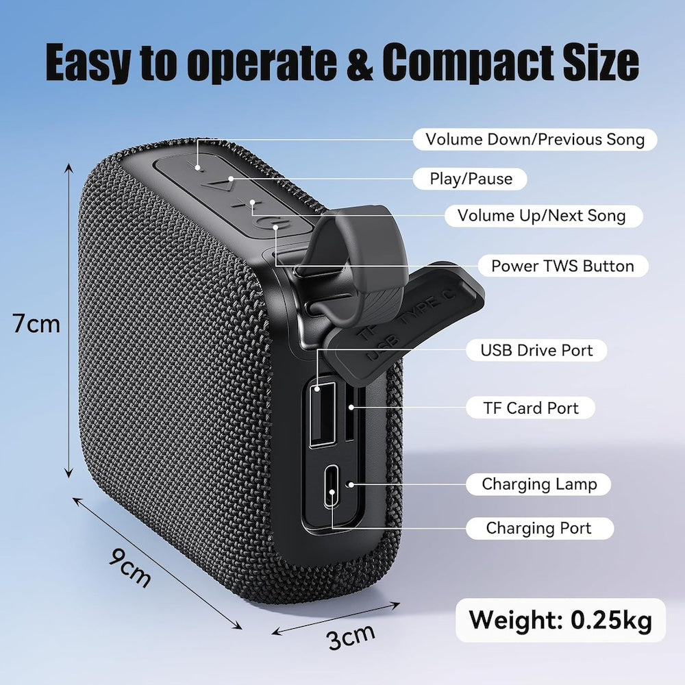 Mini Bocina Nebro 5W 1200mAh Bluetooth recargable, USB TWS WG-131