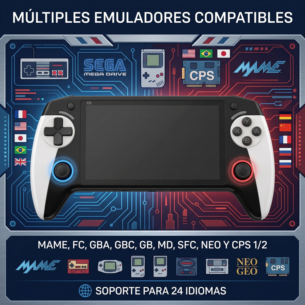 Consola de Videojuegos Moreka Black Hawk X9 con Pantalla de 5.5 Pulgadas y Doble Rocker