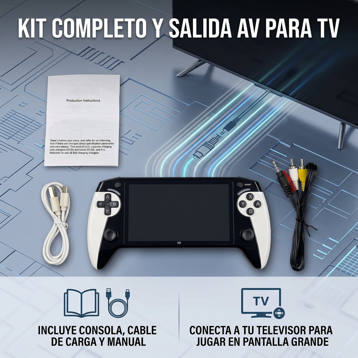 Consola de Videojuegos Moreka Black Hawk X9 con Pantalla de 5.5 Pulgadas y Doble Rocker